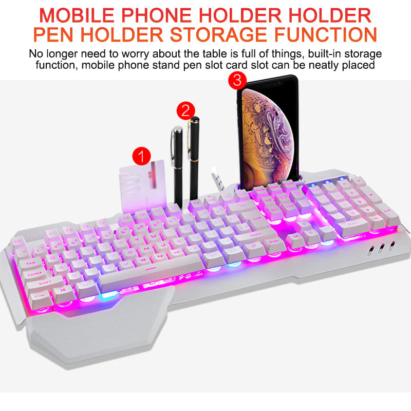 ErgonomicWired Gaming Keyboard with RGB Backlight Phone Holder