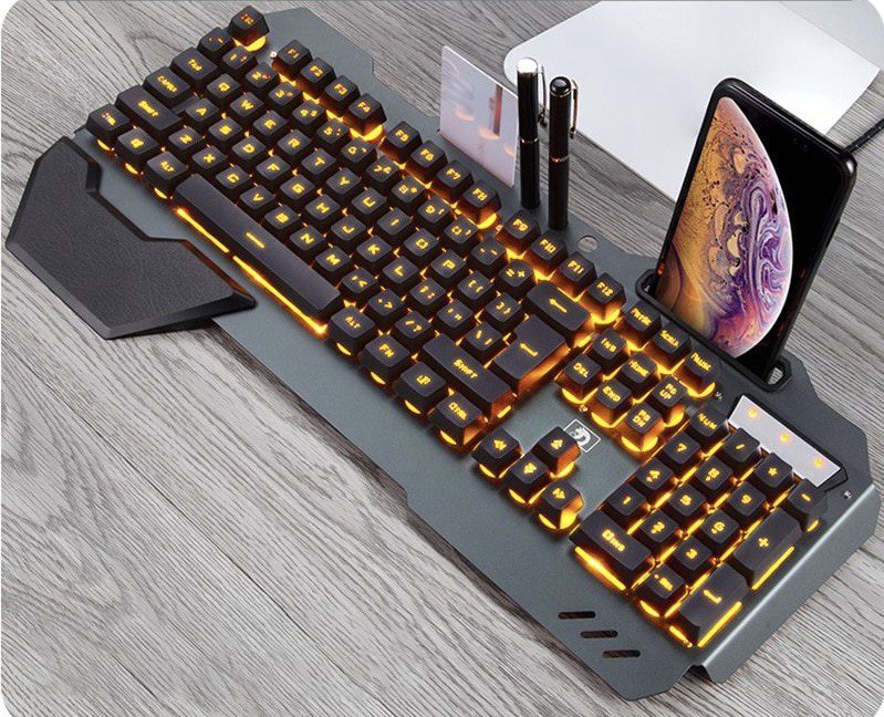 ErgonomicWired Gaming Keyboard with RGB Backlight Phone Holder